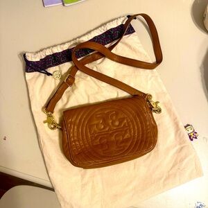 TORY BURCH brown leather crossbody bag